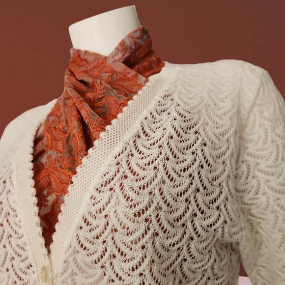 VINTAGE NASHARR JAPAN White Cardigan Sweater M Crochet Grandma Grannycore Punk - Picture 8 of 16